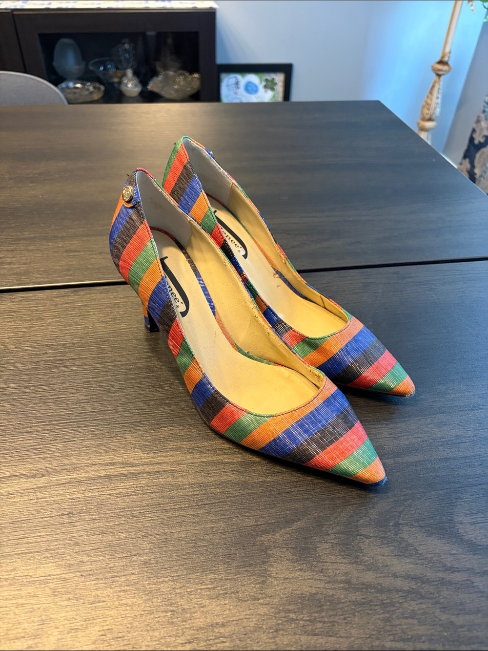 J.Renee Multicolor Striped Pointed Toe Mid Heel Pumps
